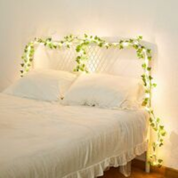 Aurinkokäyttöiset LED-valosarjat, keinotekoiset murattilehdet köynnösköynnös, 8 tilaa, vedenpitävä, puutarhaan, terassille, ovelle, pihalle, juhliin, 5 m