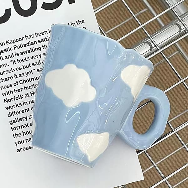 Ceramic Coffee Cup, Cute Cappuccino Cup with Handle, 300ml Hand-Painted Irregular Breakfast Oatmeal Cup Creative Tea Milk Cup