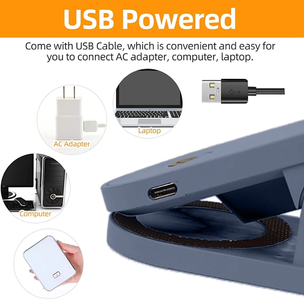 Förtrollad Boklampa, 3 Färgtemperaturer för Barn och Vuxna, med 5 Ljusstyrkenivåer & USB C Uppladdningsbar, Blå (Flexibel Svanhals Tillverkad av