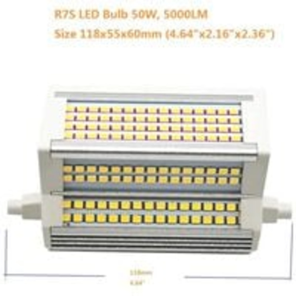 R7S LED-lampa 50W Varmvitt Dimbar 3000k Dubbeländad J118 J-typ 118mm 4,64 LED-strålkastare 5000LM 500W Ekvivalent Halogen Gatubelysning 200 Grader