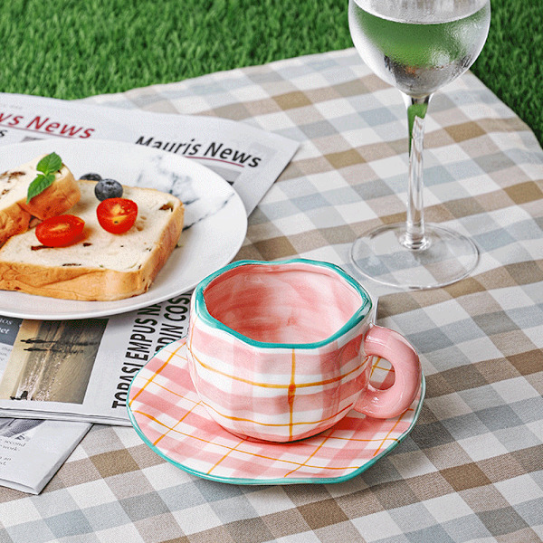 250 ml keramisk kaffekopp med fatset, söt kreativ kopp