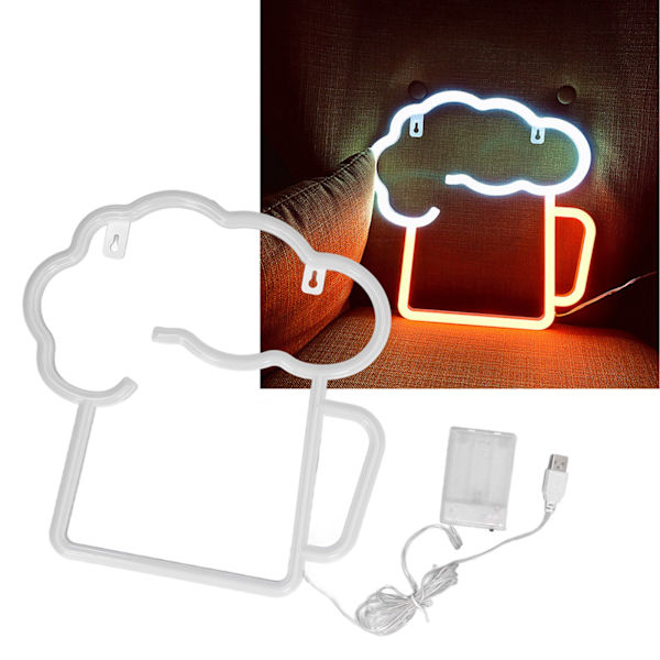 Neon-oluttuoppi kyltit keltainen valkoinen paristokäyttöinen USB-virtalähde IP45 vedenpitävä helppo ripustaa baarikyltti seinäkoristeluun