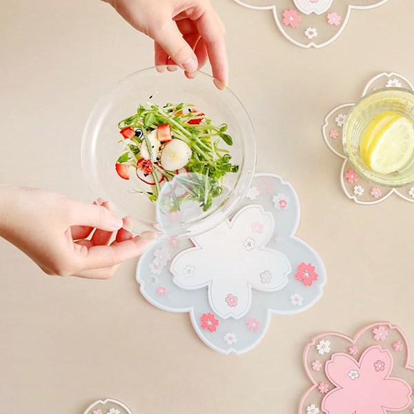 Sakura Pot Mat Cup Coaster, Holdbar Anti-Skrid Bordmåtte PVC