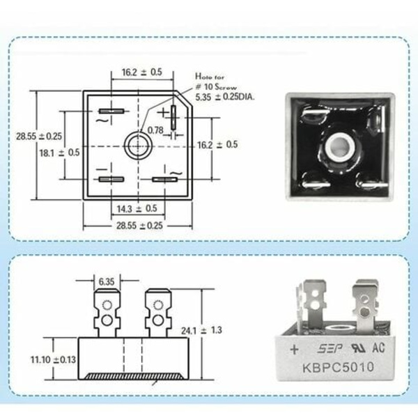 5 kpl Kbpc5010 -siltadiodia 50A 1000V yksivaiheinen täysaalto 50A piidiodi elektroniset diodit 4-napainen läpireikä