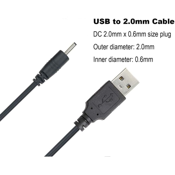 USB til DC 2,0 mm-kabel, ørepropper USB DC-laderadapter, USB 2.0