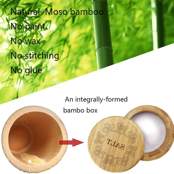 Bambussaltboks, saltbeholder med lokk, saltrist, bolle