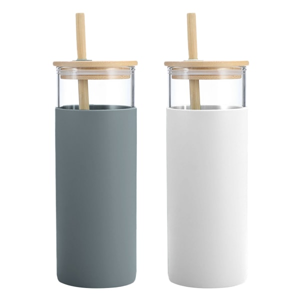 2 lasillinen juomalasi lasivesipullo olki silikoninen cover bambu cover, BPA-vapaa.