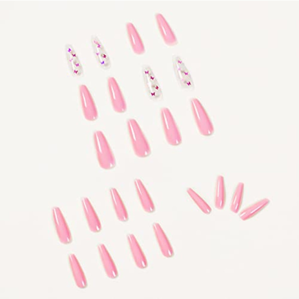 Aksod Glossy Gradient Rosa Trykk på Negler Lange Kvadratiske Kiste
