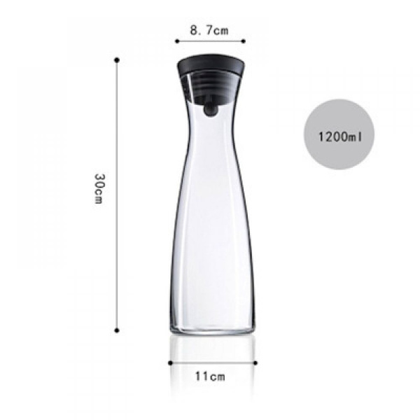 Glaskaraff för vatten, 1 liter, glaskaraff med lock, silikon