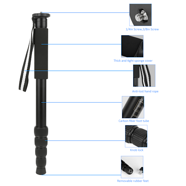 P285A Alumiiniseos Teleskooppinen Putkirakenne Monopod DSLR-kamera Pieni Kannettava Teline