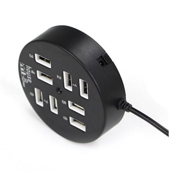 USB 8-portars låda Multi Data Transmission USB 2.0 Hub Rund form Multi-Port Splitter Laddare Adapter Ersättning med LED för USB-enheter, Telefon, USB