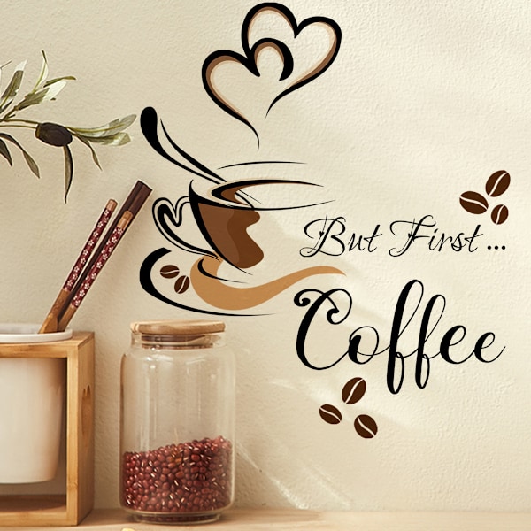 Inspirerande Kaffekopp Väggkonst, Vattentät och Hållbar, Högkvalitativ Självhäftande PVC, Skala och Fäst DIY Vinyl Väggkonst för Kök Butik Café