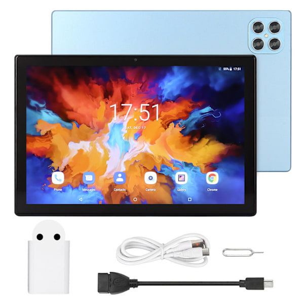 10,1 tums surfplatta för Android 11.0 5G WiFi 6GB 128GB 8-kärnig CPU Främre 8MP Bakre 20MP 4G LTE Samtalssurfplatta 100‑240V Blå EU-kontakt
