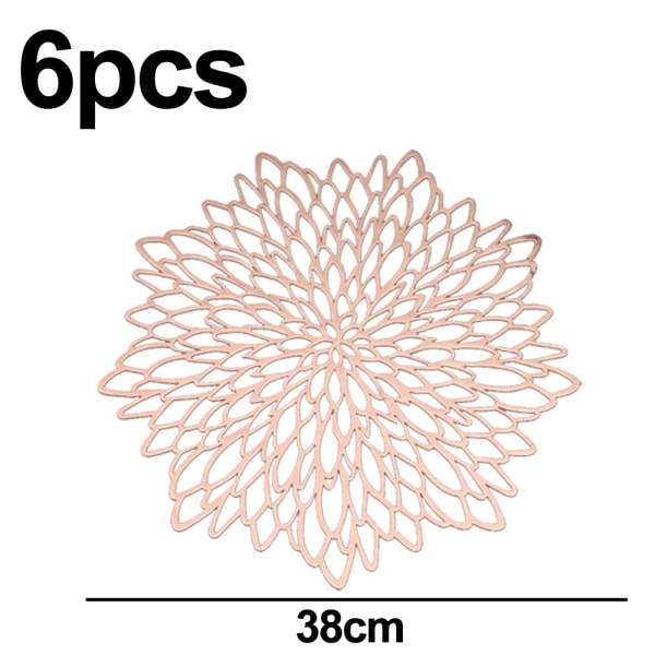 6 Pack Rose Gold Metallinen Pyöreä Placematos Laminoitu Vinyyli Leaf
