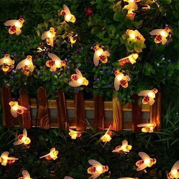 Bee Solar Fairy Lights, 100LED 39ft 8 mönster, dekorera trädgården, Warm White