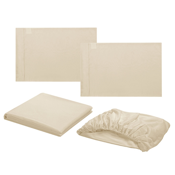 Pehmeä Sänkylakanasetti Vuodepeite Syvä Tasku Korkealaatuinen Vuodevaatteet Beige Queen Koko 4kpl