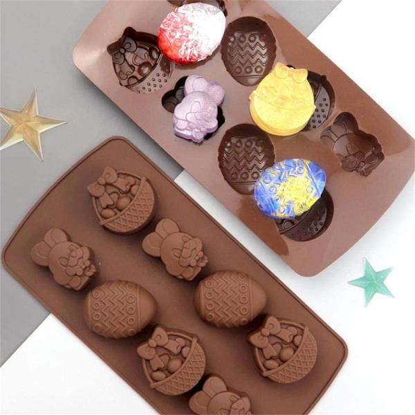 2 stk. påske silikone chokoladeforme æg kanin kurv form