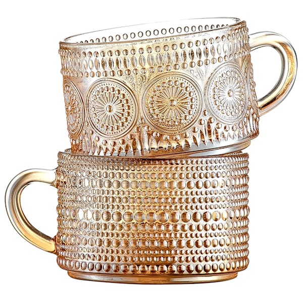 2 kpl 400 ml:n lasiset kahvimukit, kohokuvioidut teekupit cappuccinolle, lattelle, muroille, jogurtille, juomille