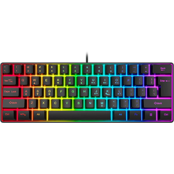 Wired Gaming Keyboard, Waterproof Mini Compact 61 Keys Keyboard