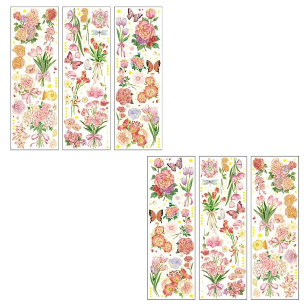 2pak 6stk Vintage Blomster Scrapbog Mærkater Blomster Vandtætte