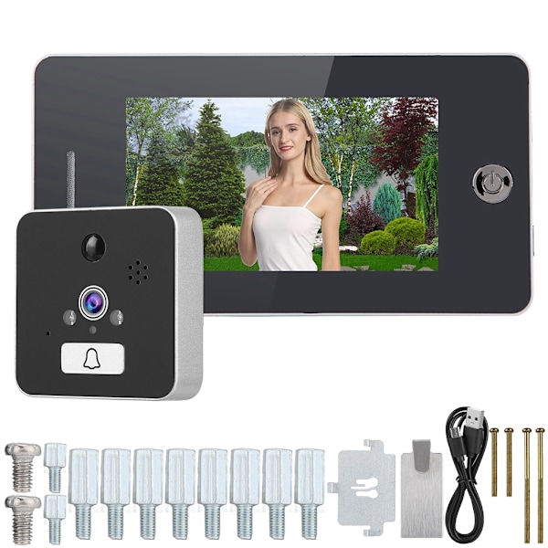 4,3 tommer 960P WiFi Trådløs Digital Dørkikkert IR Dørklokke Video Intercom Monitor