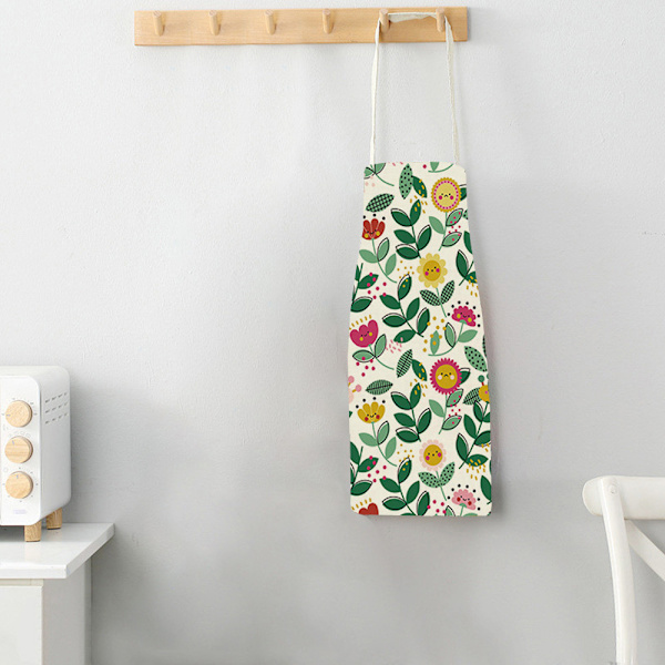 Blommigt köksskydd i lantlig stil, blommigt linneskydd för barn