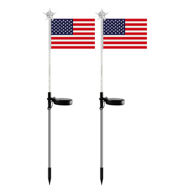 2-pak solcelledrevet amerikansk flag solcellehavebelysning