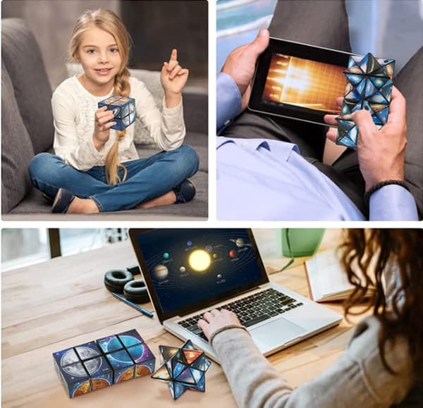 2 i 1 Stjernehimmel Planet Infinity Cube Sæt, Magisk Terning Original, 3D, Transformerende Terninger, Kreativ Dekompressionsterning til Børn og Voksne -