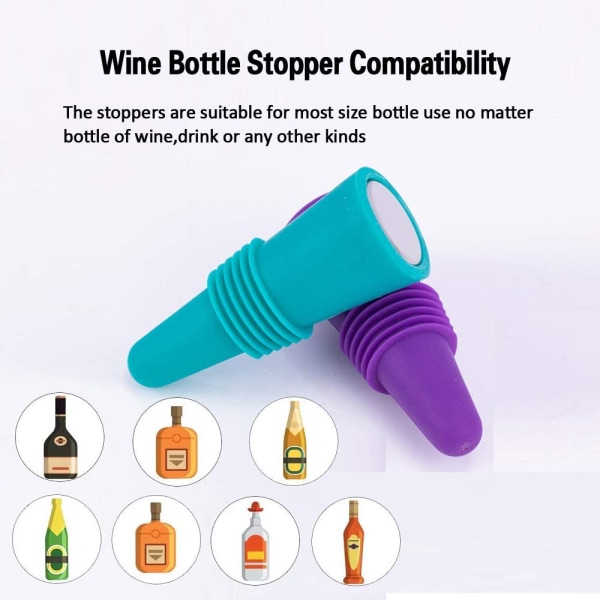 Vinproppar för vinflaskor, färgglad silikon + rostfritt