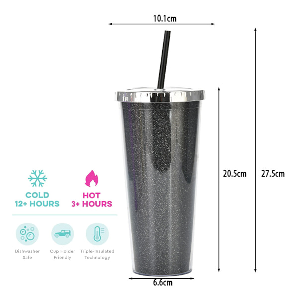 700ml återanvändbar kallvattenkopp i plast, dubbelskiktad glänsande dryckeskopp med lock och sugrör