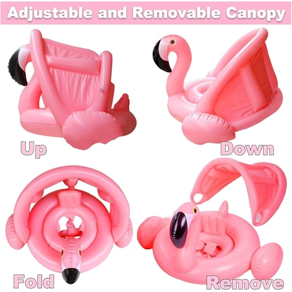 Flamingo baby simring med solskydd, baby simhjälpmedel, baby simring uppblåsbar, baby pool simring, uppblåsbar simring