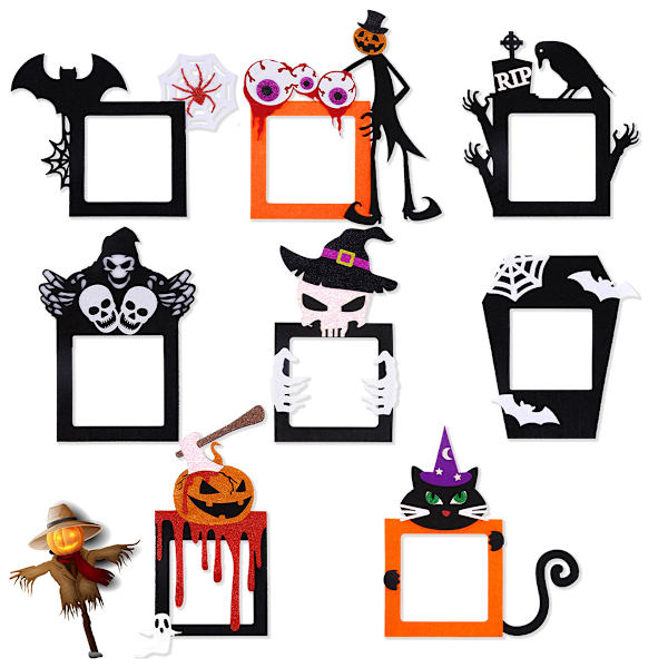 8 st Halloween avtagbara strömbrytardekaler, filt tyg strömbrytare dekorativa väggdekaler fladdermöss pumpor spöke katt skelett elektriska ljusströmbrytare för