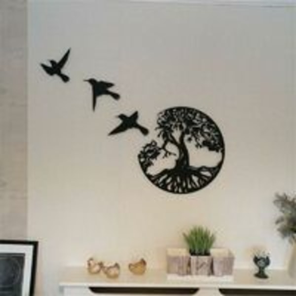 Metallväggkonst Heminredning Livets träd Tre fåglar inomhusvägg