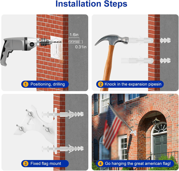 Kraftig udendørs flagstangsholder, rustfrit aluminiumslegeringsbeslag med rustfri hardware, dobbeltposition 1-tommer hvid beslag white