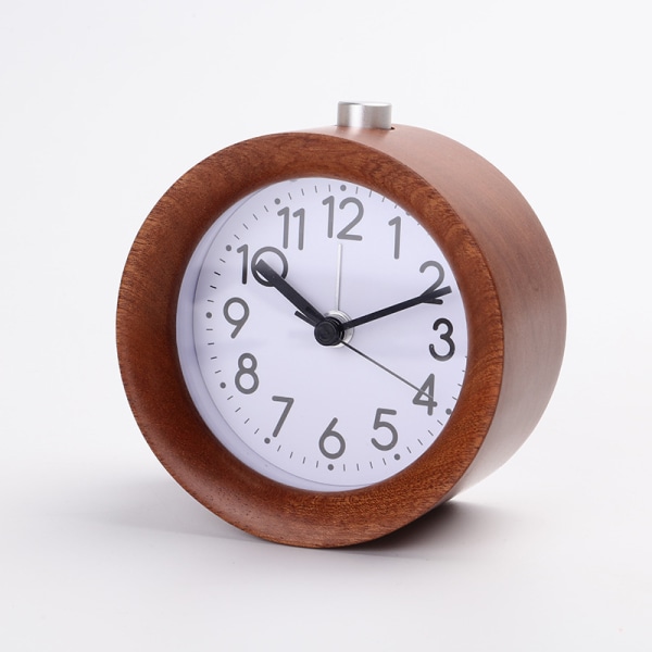 Round Wooden Alarm Clock with Arabic Numerals, Non-Ticking