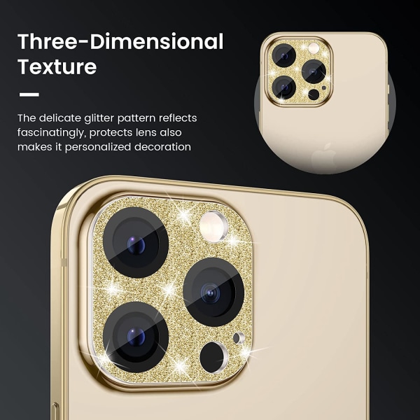 iPhone 13 Pro - iPhone 13 Pro Max -kameran linssin suojus, Gold Glitter
