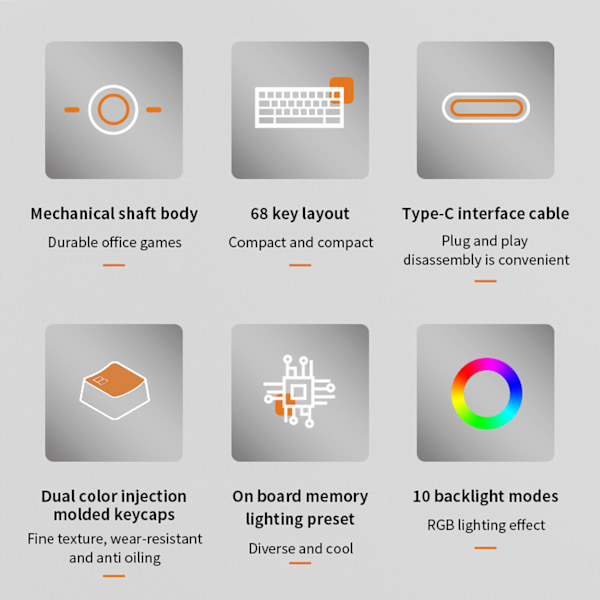 Speltangentbord USB 68 tangenter Blå brytare N-tangent rollover 10 RGB-bakgrundsbelysningslägen Trådbundet tangentbord för stationär bärbar dator Vit Blå