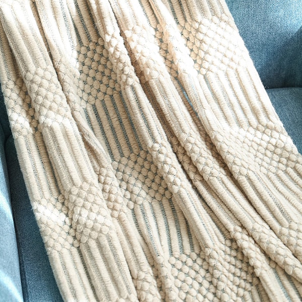 Sängöverkast Boho filt Mjuk stickad filt Vändbar filt Gosig filt Soffa filt Sofffilt Överkast Khaki 130 x 150 cm