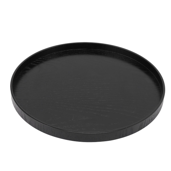 Wood Serving Tray 11.8in Sturdy Wood Simple Elegant Round Multifunction Wooden Tea Tray for Cafe Office Dining Table Black