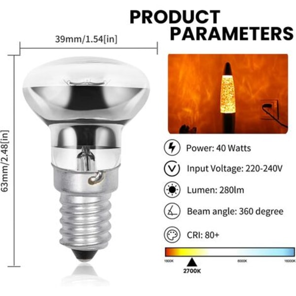 R39 E14 30W Lava Lamp Glödlampor, Liten Edison Skruv SES Reflektor