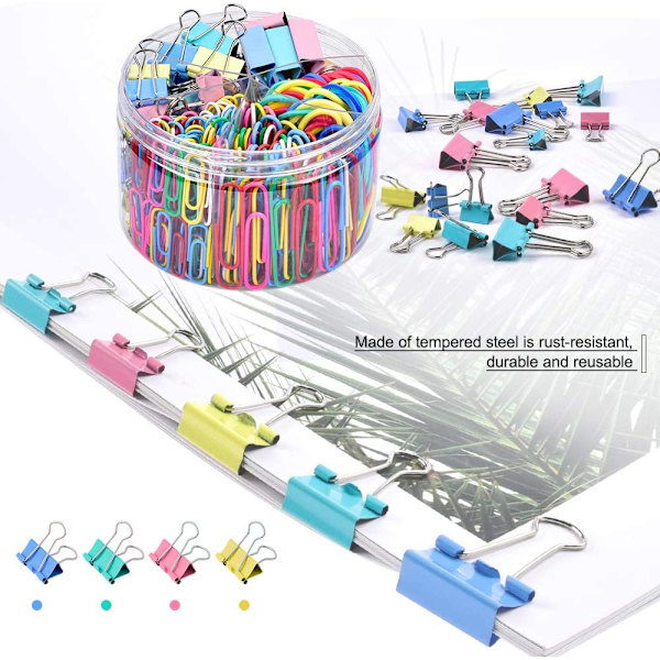 Binder Clips Paper Clips, Sopito 300pcs Värikkäät toimistoleikkeet