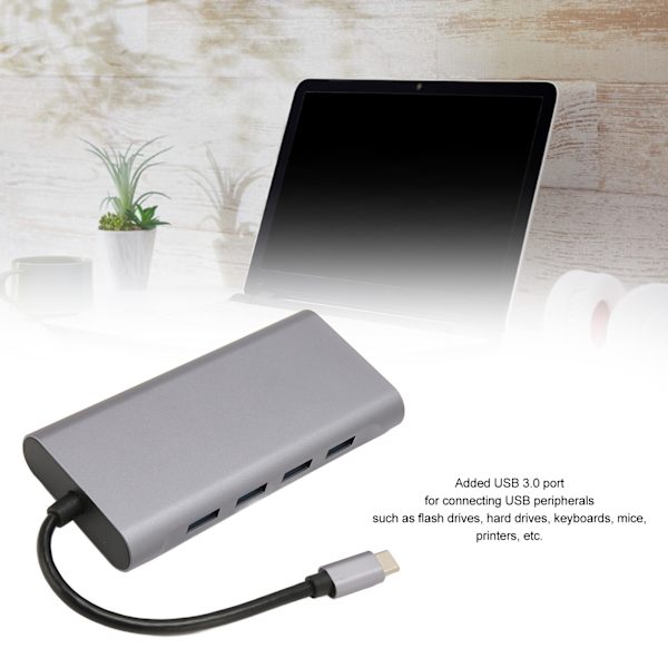 11-in-1 USB-C-keskitin, moniporttisovitin, 4xUSB3.0 HD 4K VGA RJ45 Ethernet PD -lataus 3,5 mm ääni USB-C-telakka-asema