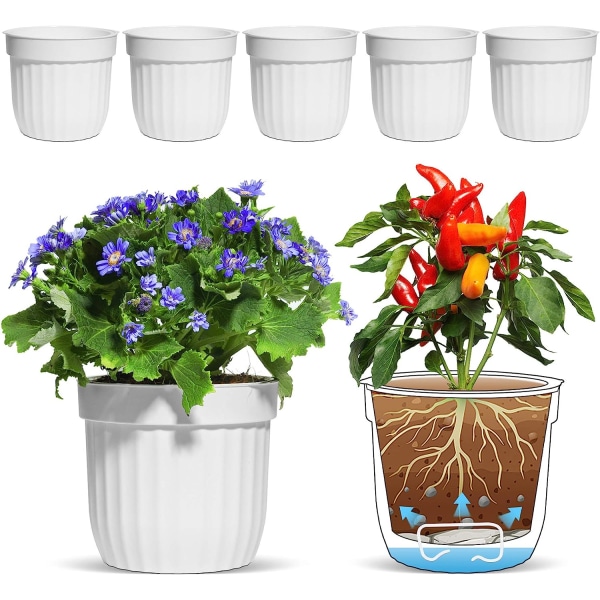 T4U Φ18CM Självbevattnande Blomkruka Örter Kruka Vit