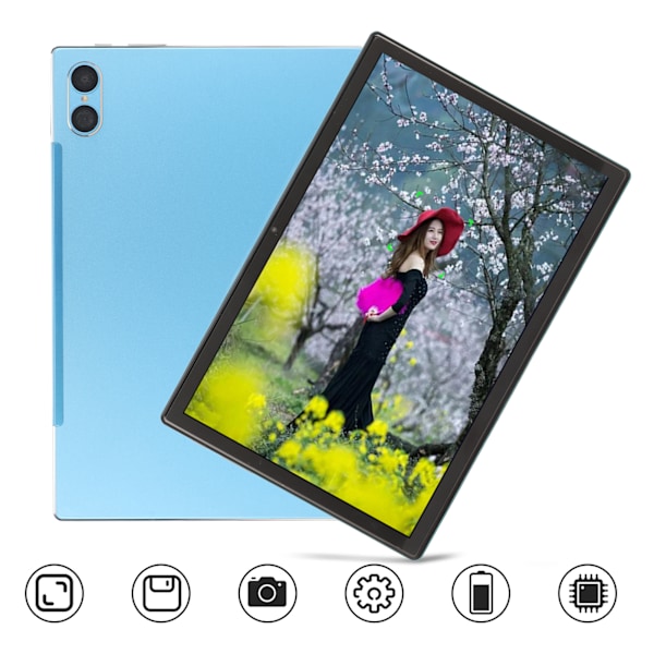 10-tums Tablet Blå 8GB RAM 256GB ROM Octa Core CPU 4G LTE 5G WiFi 2 Kortplatser 7000mAh HD Tablet för Kontor 100‑240V Blå EU-kontakt