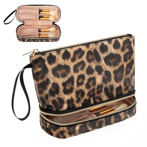 (Leopard Pattern) Cosmetic Bag Small Cosmetic Bag Two-Layer Cosmetic Storage Bag Large Capacity Tra