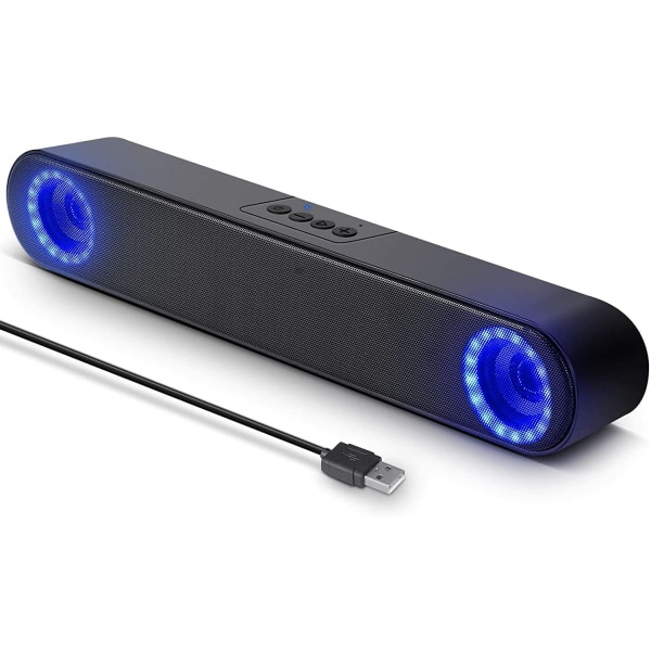 Datamaskin-høyttalere, USB-drevne PC-høyttalere for stasjonære datamaskiner og bærbare datamaskiner, med LED-lys, Plug and Play