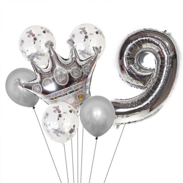 Bursdagsdekorasjoner - tallballong i sølv og kroneballong, C