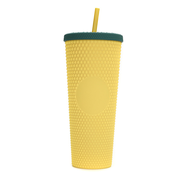 710 ml plastglas med lock och sugrör, återanvändbar iskaffe