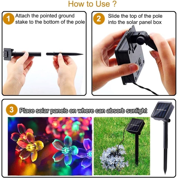Utomhus solcellslampor, 7 meter, 50 LED-lampor, blomma,