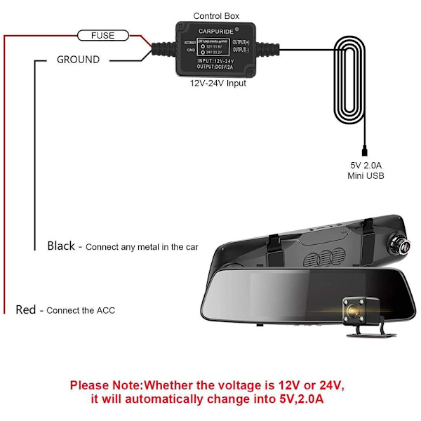 1 set Dash Cam Mini USB 12V 30V till 5V Dash Cam Hardwire Kit Add